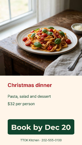 Christmas dinner booking story