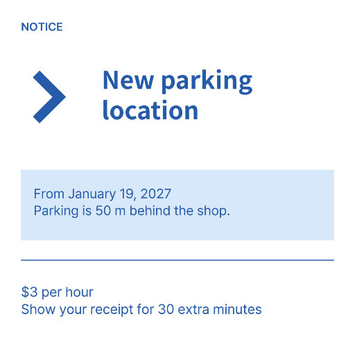 New parking location notice