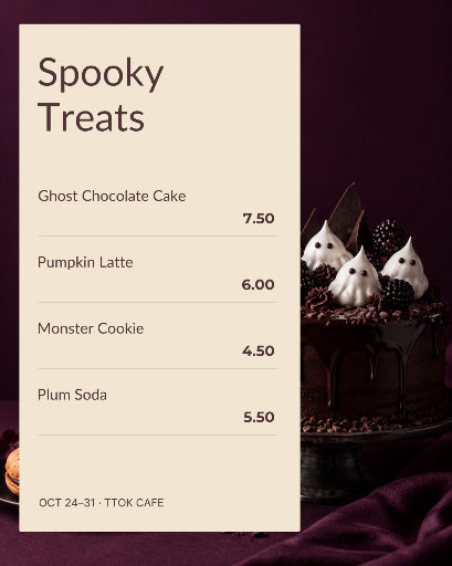 Halloween cafe dessert menu