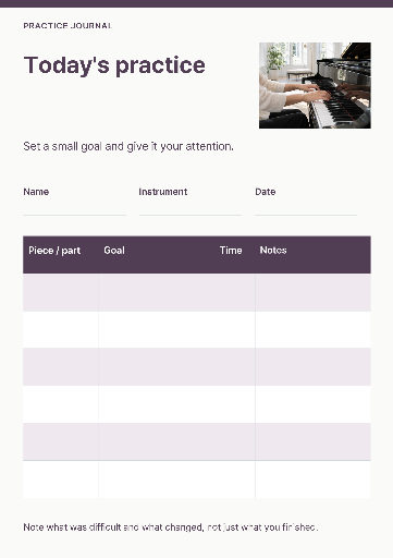 Music practice journal