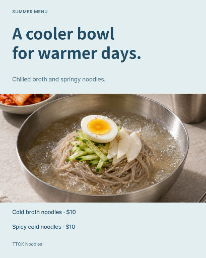 Korean cold noodle summer menu