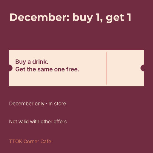 December buy-one-get-one drinks coupon