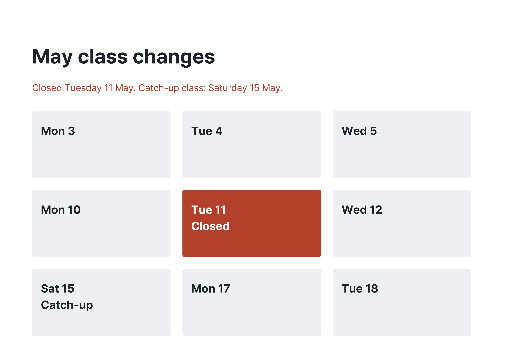 May class changes calendar