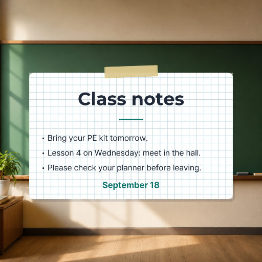 Class notes and reminders