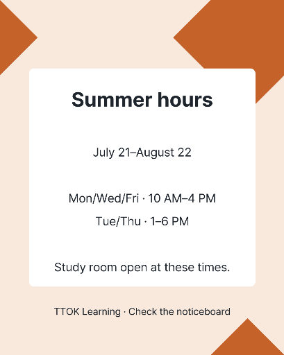 Summer study center opening hours