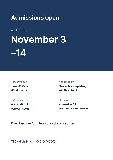 School admissions notice in navy