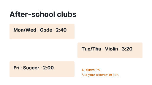 After-school club schedule