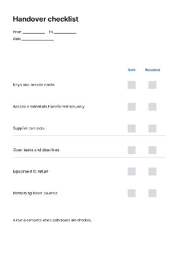 Work Handover Checklist