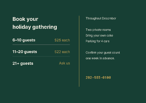 December group booking price flyer