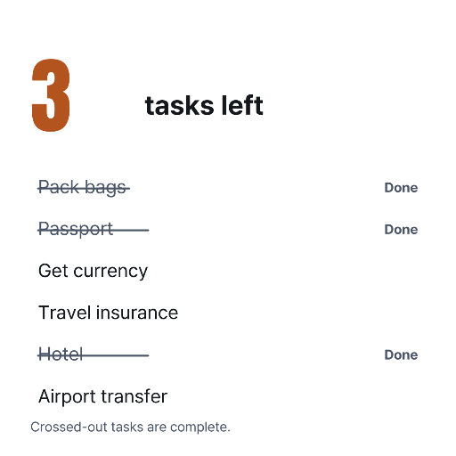 Three tasks left — travel checklist