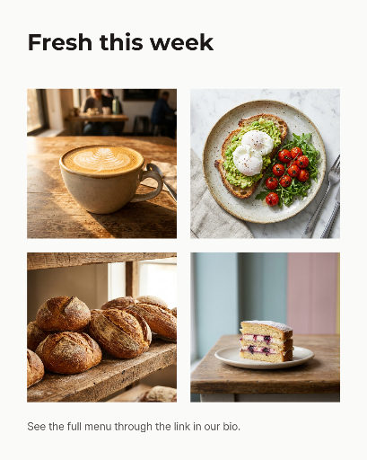 Weekly cafe menu four-photo card