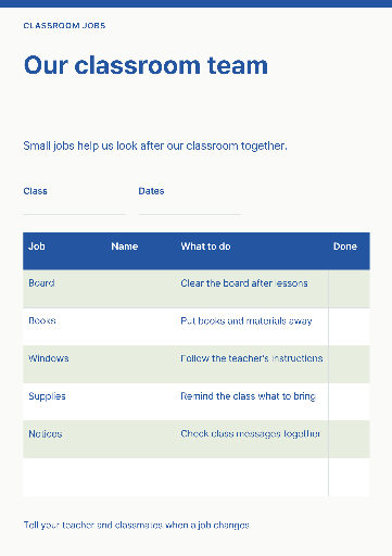 Classroom job chart