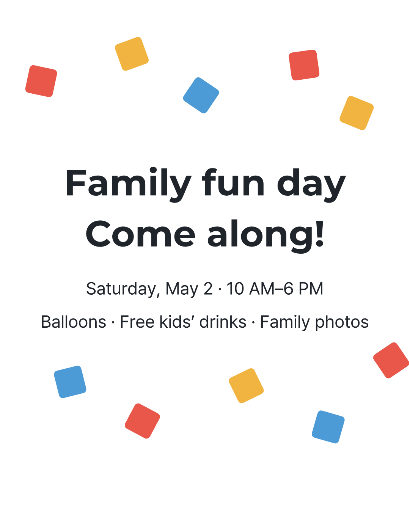 Family fun day confetti invitation
