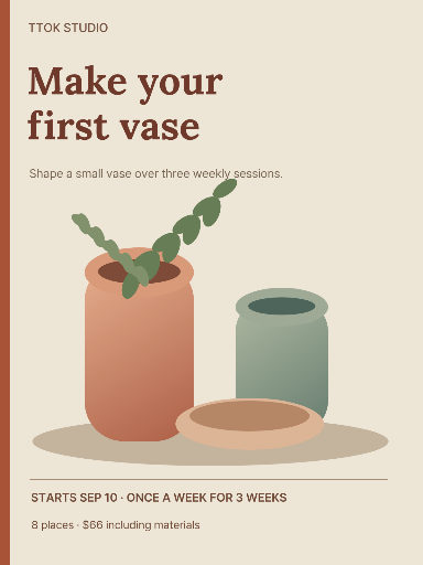 Three-week pottery vase class poster