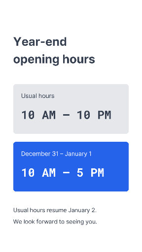 Year-end opening hours story