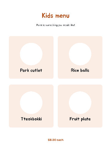 Four-choice Korean kids menu
