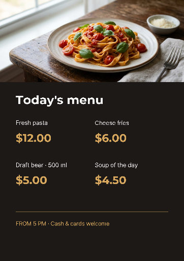 Dark A3 restaurant specials poster