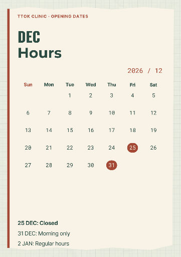 December clinic opening calendar