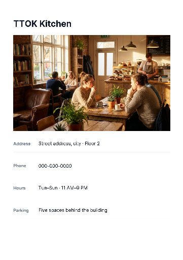 Restaurant location and opening-hours poster