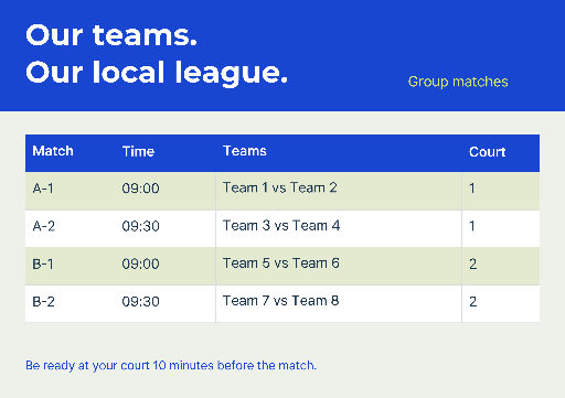 Community sports league schedule