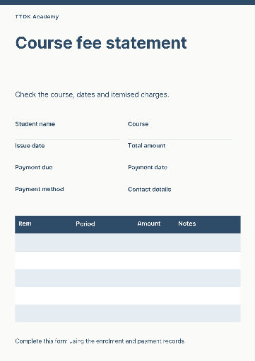 Course fee statement