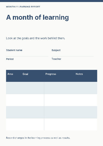 Monthly learning report