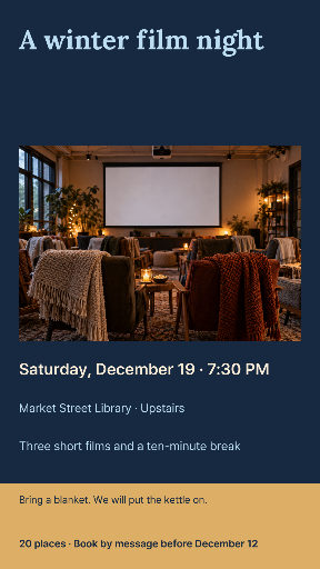 Cozy winter film night invitation