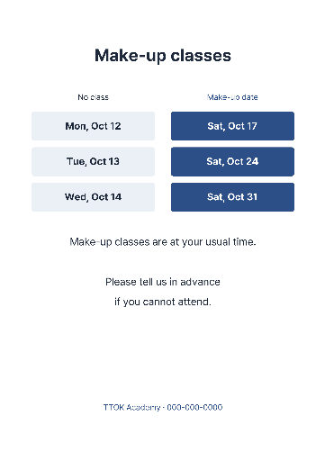 Class break and make-up date notice