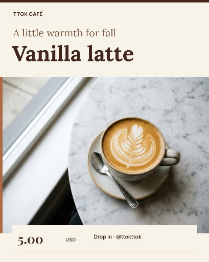 Vanilla latte seasonal cafe poster