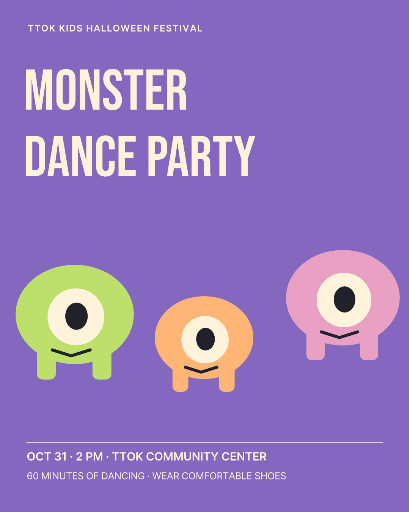 Kids monster dance party poster