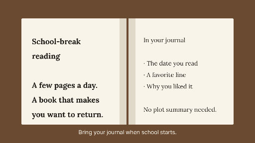 School break reading journal guide