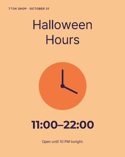 Halloween shop opening hours notice
