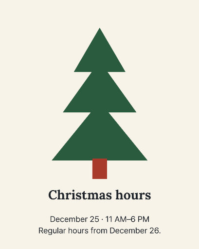 Christmas tree opening-hours card