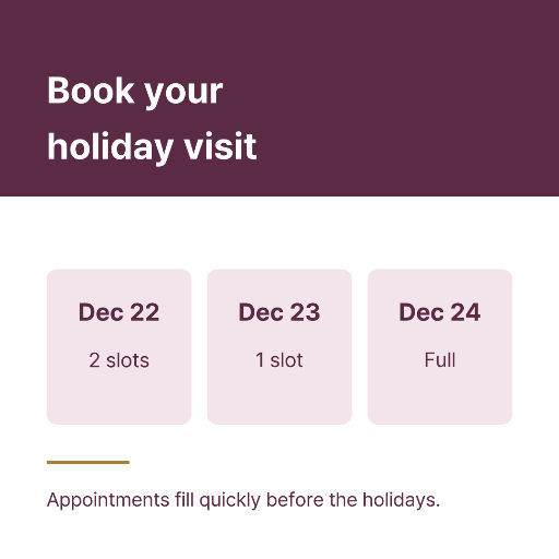 Holiday appointment availability card