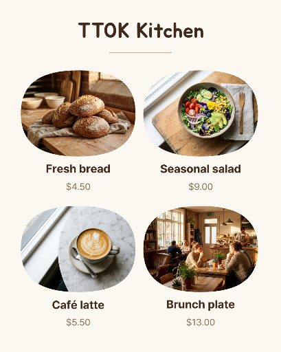 Four-photo bakery and cafe menu