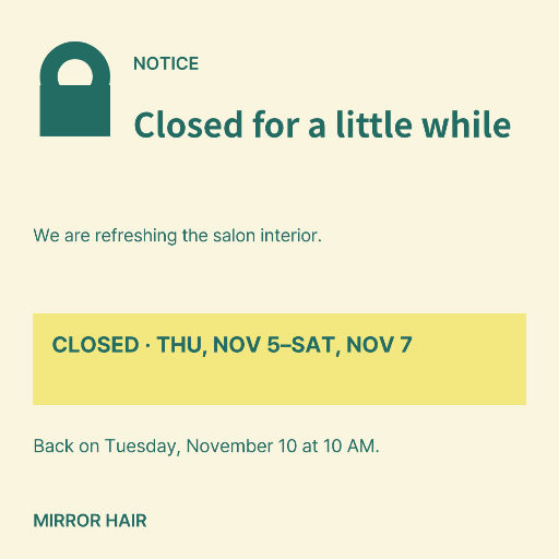 Salon temporary closure notice