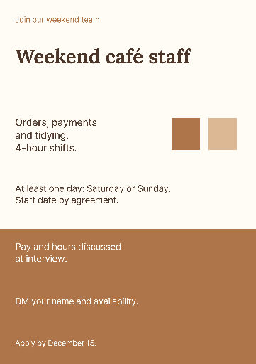 Weekend café staff vacancy