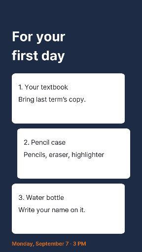 First day class packing list