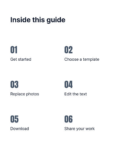 Six-part design guide contents card