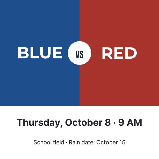 Blue versus red school sports day card