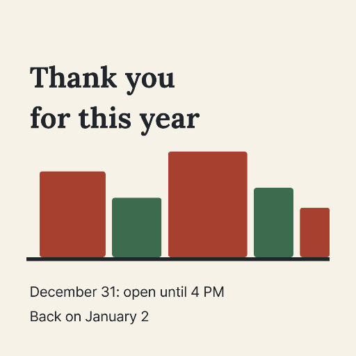 Year-end thank-you and opening hours