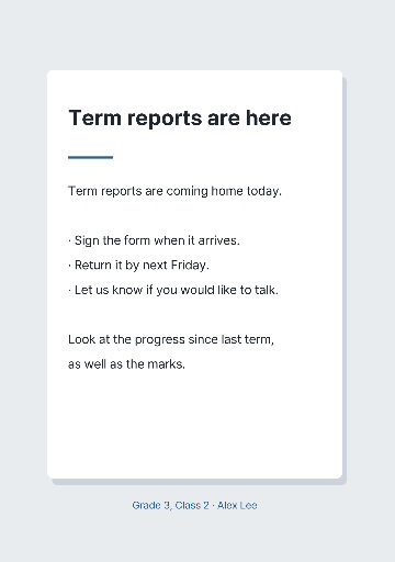 Term report note to parents