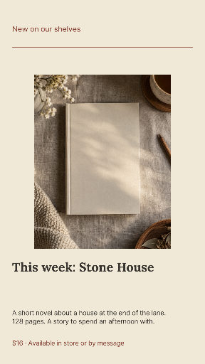 Bookshop new release announcement