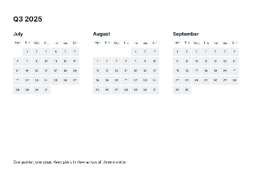 Q3 2025 quarterly calendar