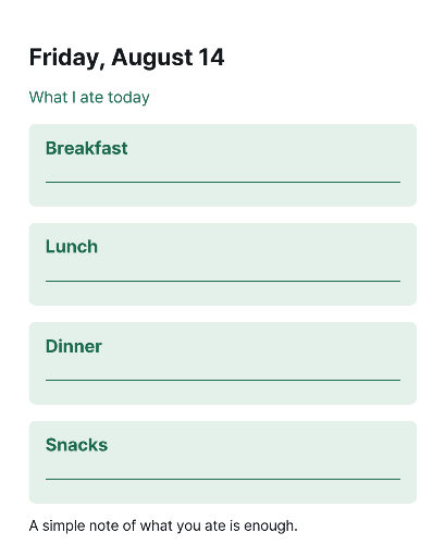Four-meal daily food journal