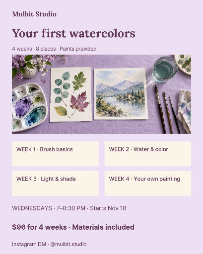 Four-week beginner watercolor course poster