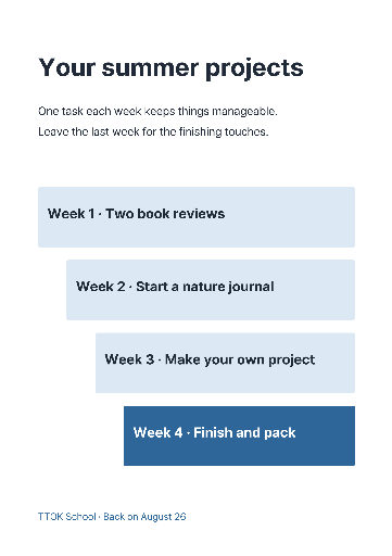 Four-week summer homework plan