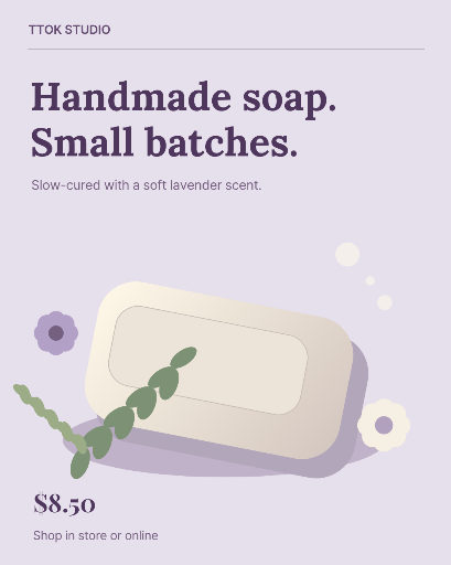 Small-batch lavender soap product poster