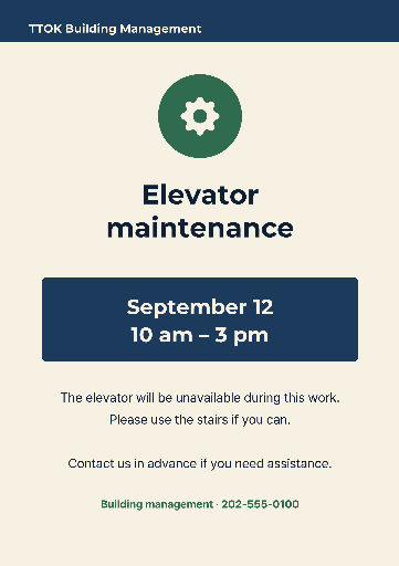 Elevator maintenance notice