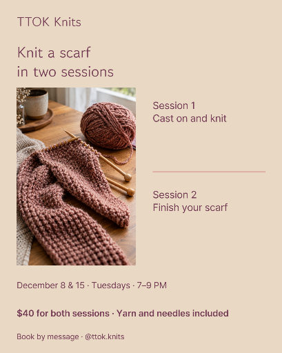 Two-session scarf knitting workshop